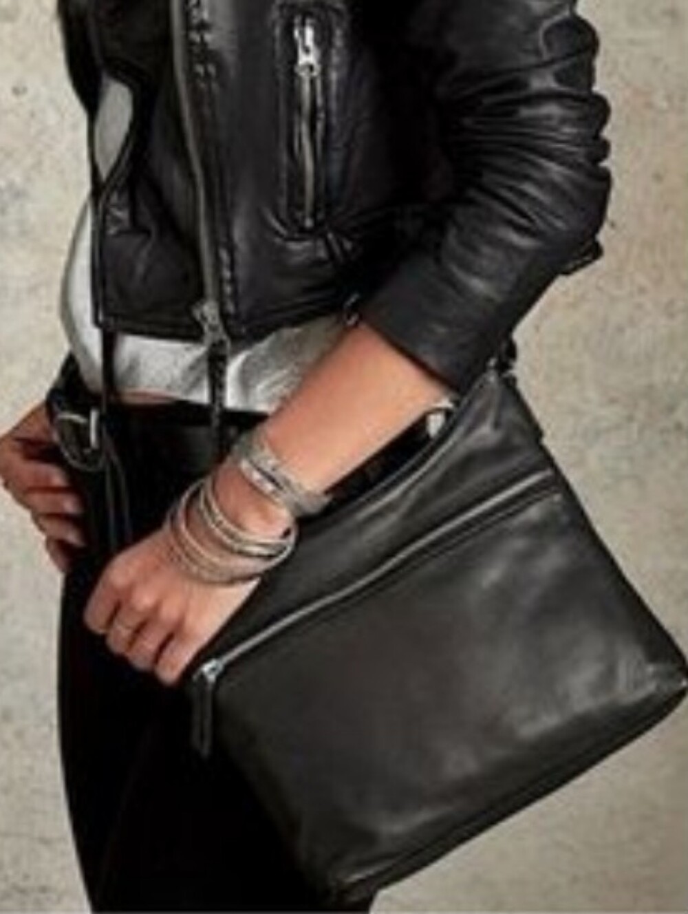 Margot Lorna Black Leather Hobo Crossbody Bag, Pebbled Leather, Grunge, Goth